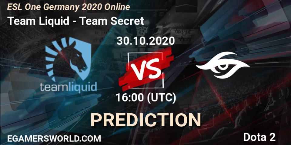 Prognose für das Spiel Team Liquid VS Team Secret. 30.10.20. Dota 2 - ESL One Germany 2020 Online