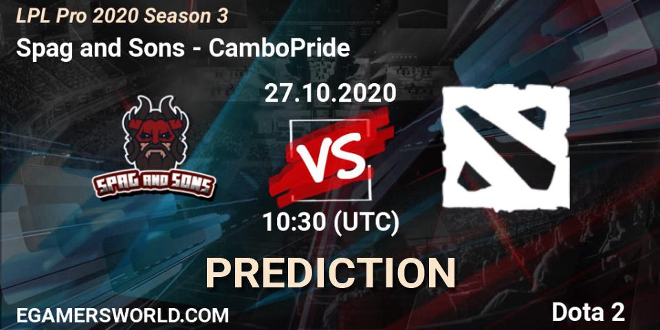 Prognose für das Spiel Spag and Sons VS CamboPride. 27.10.20. Dota 2 - LPL Pro 2020 Season 3