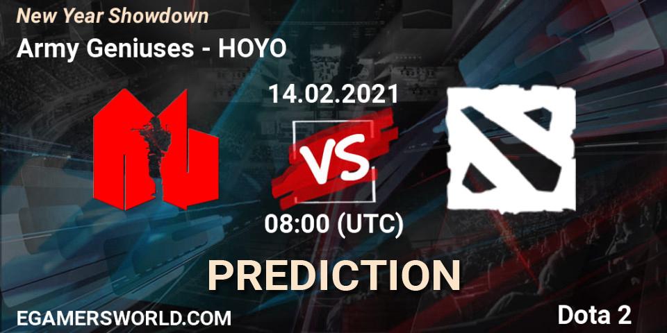 Prognose für das Spiel Army Geniuses VS HOYO. 14.02.2021 at 08:21. Dota 2 - New Year Showdown