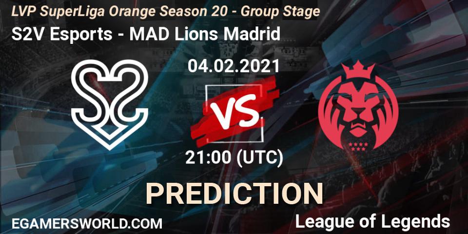 Prognose für das Spiel S2V Esports VS MAD Lions Madrid. 04.02.21. LoL - LVP SuperLiga Orange Season 20 - Group Stage