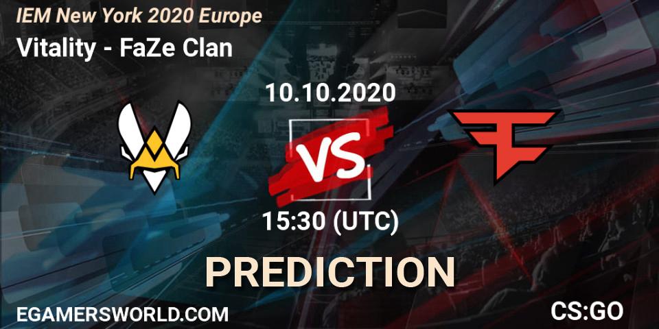 Prognose für das Spiel Vitality VS FaZe Clan. 10.10.2020 at 15:50. Counter-Strike (CS2) - IEM New York 2020 Europe