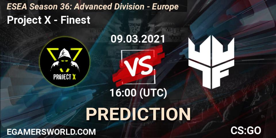 Prognose für das Spiel Project X VS Finest. 09.03.21. CS2 (CS:GO) - ESEA Season 36: Europe - Advanced Division