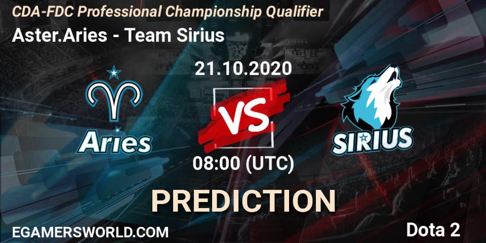 Prognose für das Spiel Aster.Aries VS Team Sirius. 21.10.2020 at 08:16. Dota 2 - CDA-FDC Professional Championship Qualifier