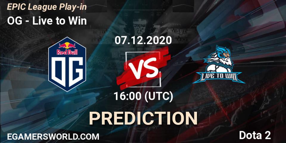 Prognose für das Spiel OG VS Live to Win. 07.12.2020 at 16:00. Dota 2 - EPIC League Play-in