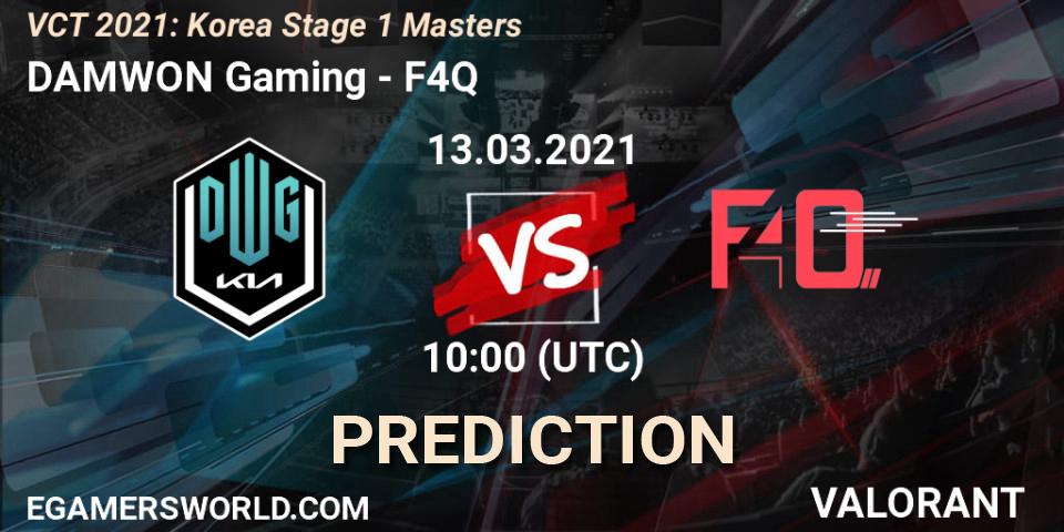 Prognose für das Spiel DAMWON Gaming VS F4Q. 13.03.2021 at 10:00. VALORANT - VCT 2021: Korea Stage 1 Masters