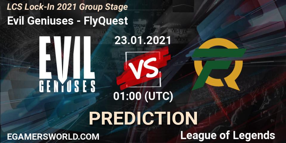 Prognose für das Spiel Evil Geniuses VS FlyQuest. 23.01.2021 at 01:00. LoL - LCS Lock-In 2021 Group Stage