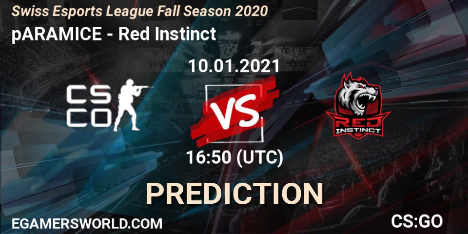 Prognose für das Spiel pARAMICE VS Red Instinct. 10.01.2021 at 16:50. Counter-Strike (CS2) - Swiss Esports League Fall Season 2020