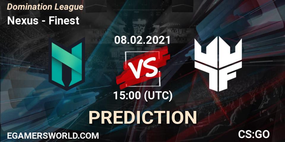 Prognose für das Spiel Nexus VS Finest. 08.02.2021 at 15:00. Counter-Strike (CS2) - Domination League