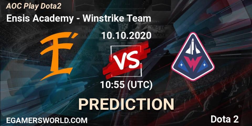 Prognose für das Spiel Ensis Academy VS Winstrike Team. 10.10.2020 at 10:58. Dota 2 - AOC Play Dota2