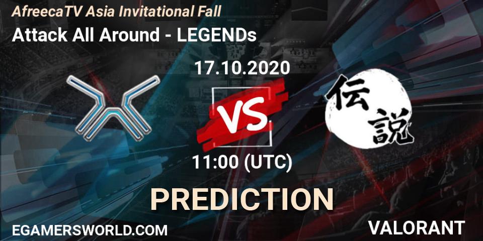 Prognose für das Spiel Attack All Around VS LEGENDs. 17.10.2020 at 11:00. VALORANT - AfreecaTV Asia Invitational Fall