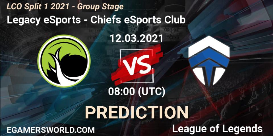 Prognose für das Spiel Legacy eSports VS Chiefs eSports Club. 12.03.21. LoL - LCO Split 1 2021 - Group Stage