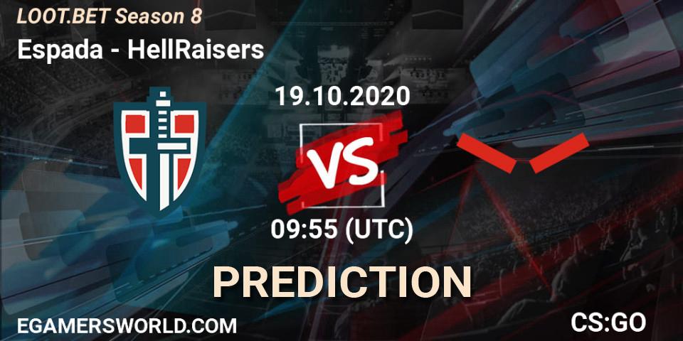 Prognose für das Spiel Espada VS HellRaisers. 19.10.2020 at 09:55. Counter-Strike (CS2) - LOOT.BET Season 8