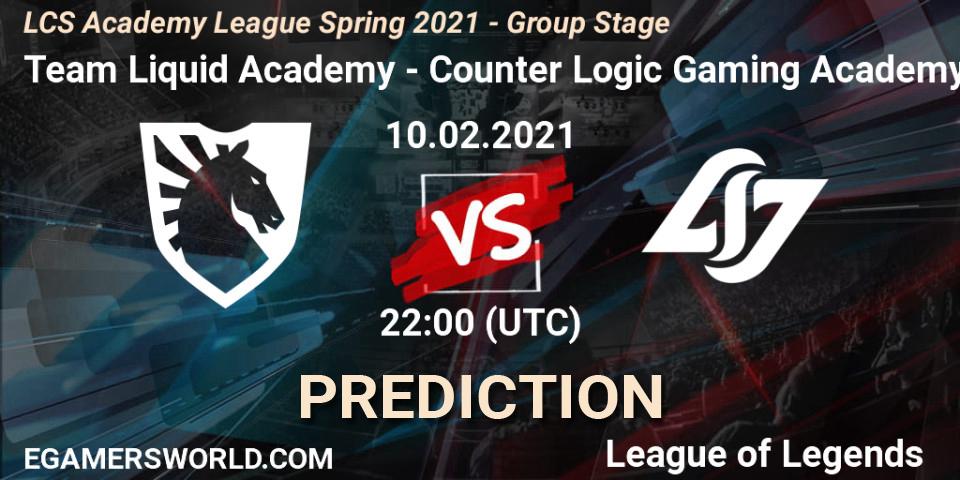Prognose für das Spiel Team Liquid Academy VS Counter Logic Gaming Academy. 10.02.2021 at 22:00. LoL - LCS Academy League Spring 2021 - Group Stage