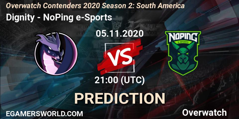 Prognose für das Spiel Dignity VS NoPing e-Sports. 05.11.2020 at 21:00. Overwatch - Overwatch Contenders 2020 Season 2: South America