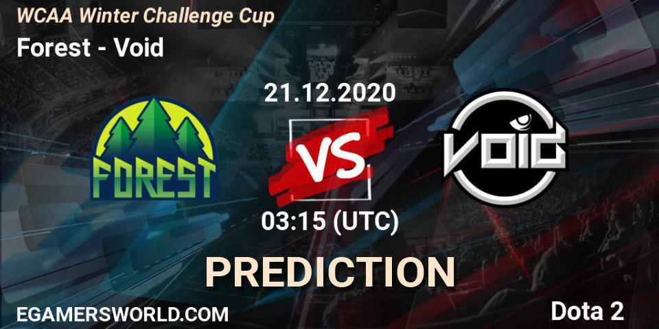 Prognose für das Spiel Forest VS Void. 21.12.2020 at 03:35. Dota 2 - WCAA Winter Challenge Cup
