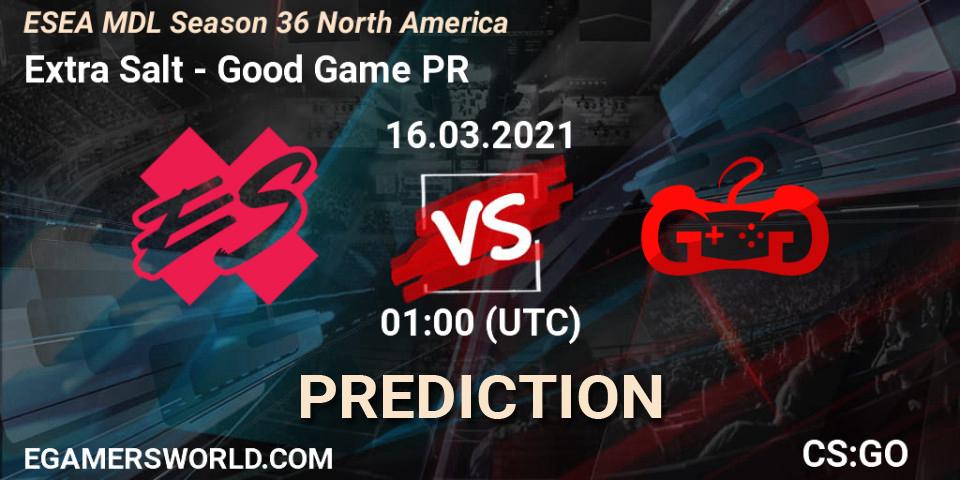 Prognose für das Spiel Extra Salt VS Good Game PR. 16.03.2021 at 01:00. Counter-Strike (CS2) - MDL ESEA Season 36: North America - Premier Division