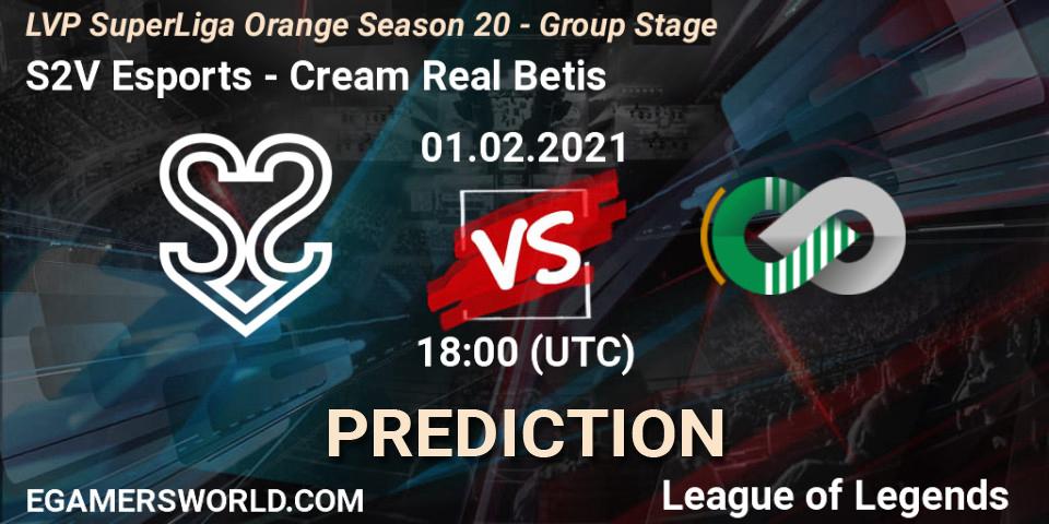Prognose für das Spiel S2V Esports VS Cream Real Betis. 01.02.2021 at 18:10. LoL - LVP SuperLiga Orange Season 20 - Group Stage