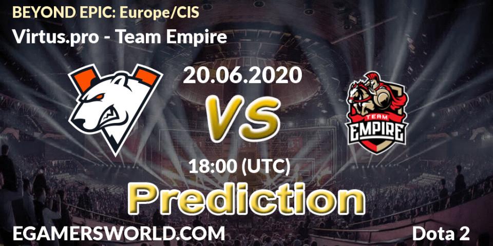 Prognose für das Spiel Virtus.pro VS Team Empire. 23.06.20. Dota 2 - BEYOND EPIC: Europe/CIS