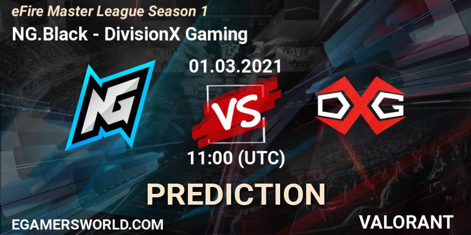 Prognose für das Spiel NG.Black VS DivisionX Gaming. 01.03.2021 at 11:00. VALORANT - eFire Master League Season 1
