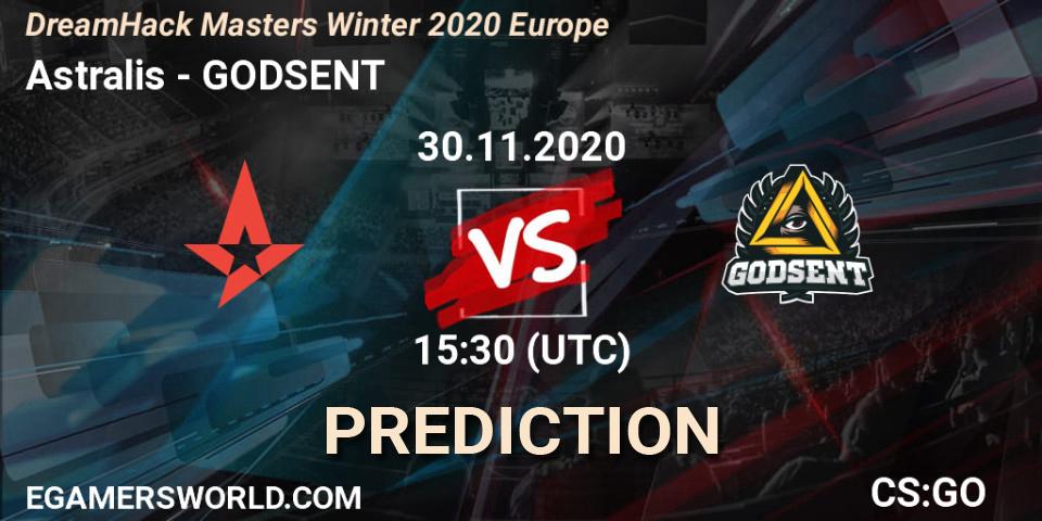 Prognose für das Spiel Astralis VS GODSENT. 30.11.20. CS2 (CS:GO) - DreamHack Masters Winter 2020 Europe