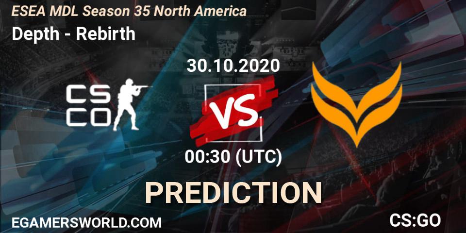 Prognose für das Spiel Depth VS Rebirth. 30.10.2020 at 00:30. Counter-Strike (CS2) - ESEA MDL Season 35 North America
