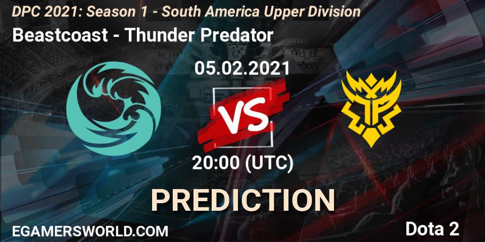 Prognose für das Spiel Beastcoast VS Thunder Predator. 05.02.21. Dota 2 - DPC 2021: Season 1 - South America Upper Division