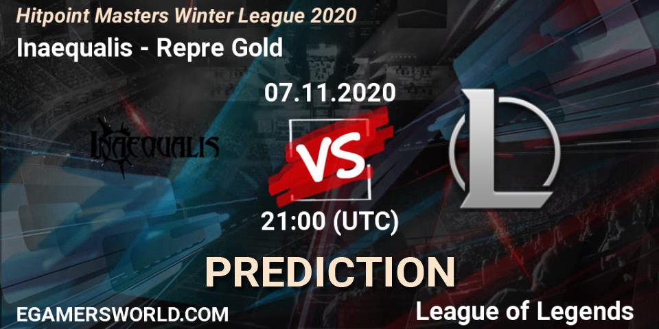 Prognose für das Spiel Inaequalis VS Repre Gold. 07.11.2020 at 21:00. LoL - Hitpoint Masters Winter League 2020