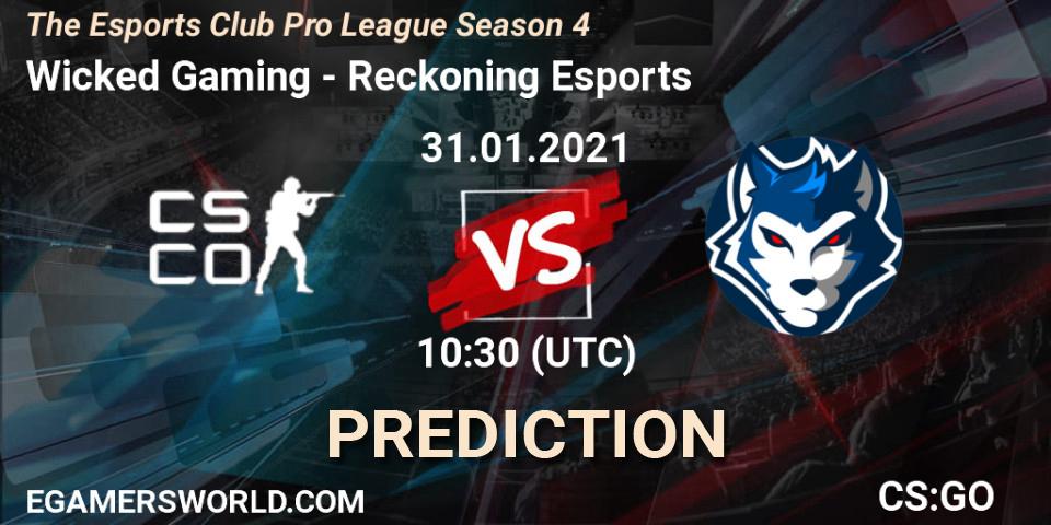 Prognose für das Spiel Wicked Gaming VS Reckoning Esports. 31.01.2021 at 10:30. Counter-Strike (CS2) - The Esports Club Pro League Season 4