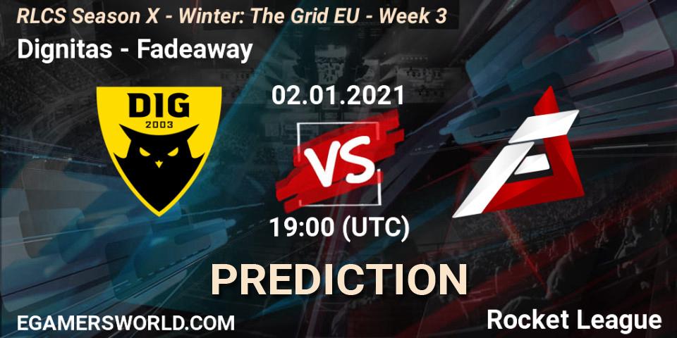 Prognose für das Spiel Dignitas VS Fadeaway. 02.01.21. Rocket League - RLCS Season X - Winter: The Grid EU - Week 3