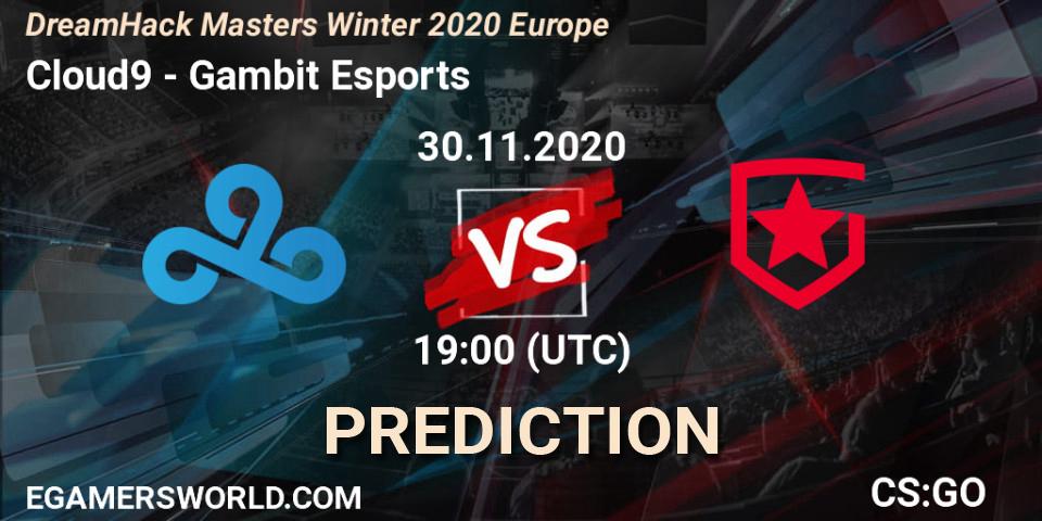 Prognose für das Spiel Cloud9 VS Gambit Esports. 30.11.2020 at 19:00. Counter-Strike (CS2) - DreamHack Masters Winter 2020 Europe