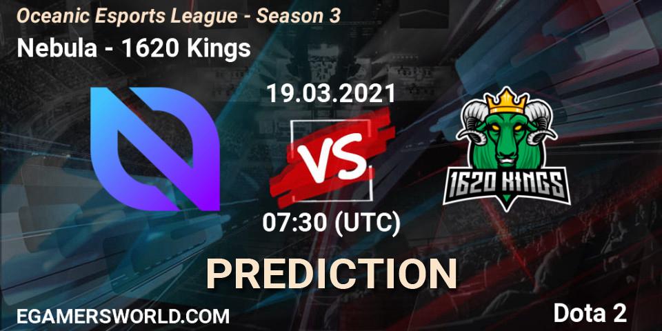 Prognose für das Spiel Nebula VS 1620 Kings. 19.03.2021 at 07:30. Dota 2 - Oceanic Esports League - Season 3