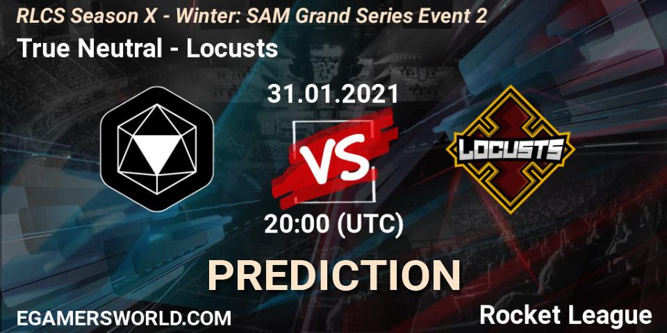 Prognose für das Spiel True Neutral VS Locusts. 31.01.2021 at 21:00. Rocket League - RLCS Season X - Winter: SAM Grand Series Event 2