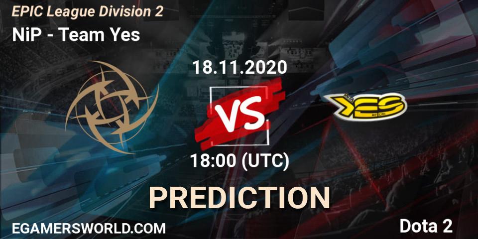 Prognose für das Spiel NiP VS Team Yes. 18.11.20. Dota 2 - EPIC League Division 2