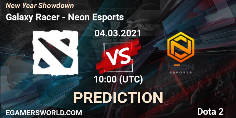 Prognose für das Spiel Galaxy Racer VS Neon Esports. 04.03.2021 at 10:05. Dota 2 - New Year Showdown