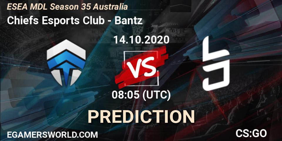 Prognose für das Spiel Chiefs Esports Club VS Bantz. 14.10.2020 at 08:05. Counter-Strike (CS2) - ESEA MDL Season 35 Australia