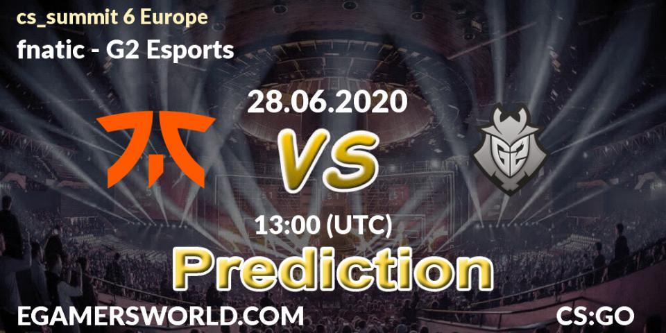 Prognose für das Spiel fnatic VS G2 Esports. 28.06.20. CS2 (CS:GO) - cs_summit 6 Europe