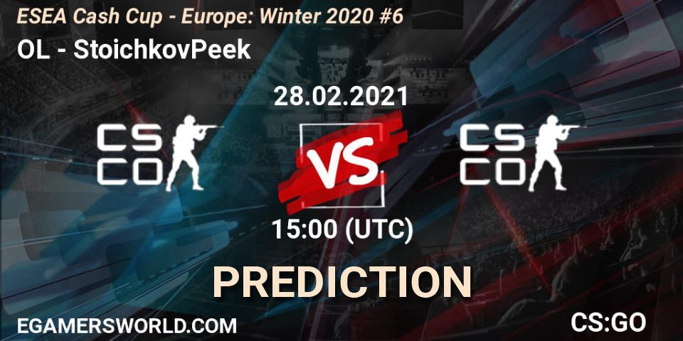 Prognose für das Spiel OL VS StoichkovPeek. 28.02.2021 at 15:00. Counter-Strike (CS2) - ESEA Cash Cup - Europe: Winter 2020 #6