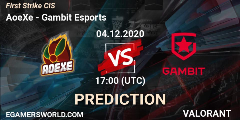 Prognose für das Spiel AoeXe VS Gambit Esports. 04.12.2020 at 17:00. VALORANT - First Strike CIS
