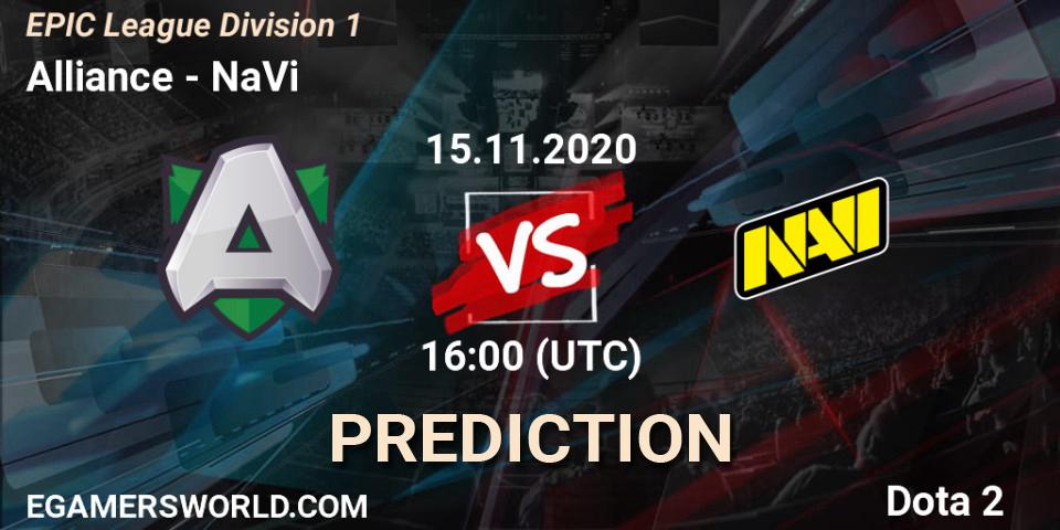 Prognose für das Spiel Alliance VS NaVi. 15.11.20. Dota 2 - EPIC League Division 1