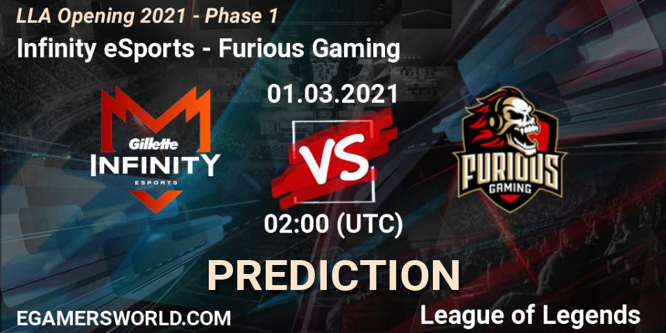 Prognose für das Spiel Infinity eSports VS Furious Gaming. 01.03.2021 at 01:55. LoL - LLA Opening 2021 - Phase 1
