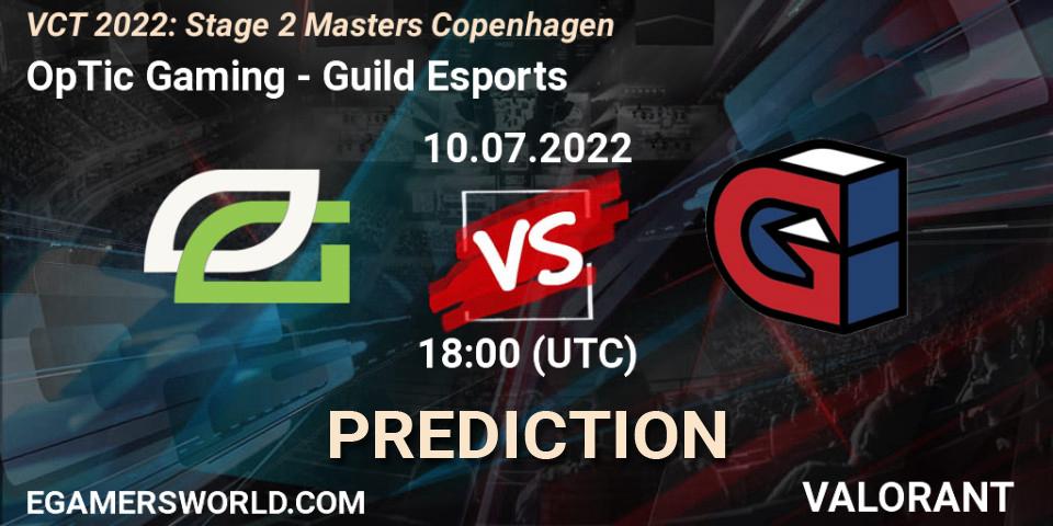 Prognose für das Spiel OpTic Gaming VS Guild Esports. 10.07.2022 at 19:35. VALORANT - VCT 2022: Stage 2 Masters Copenhagen