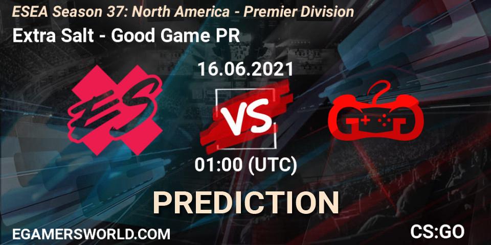 Prognose für das Spiel Extra Salt VS Good Game PR. 16.06.2021 at 01:00. Counter-Strike (CS2) - ESEA Season 37: North America - Premier Division