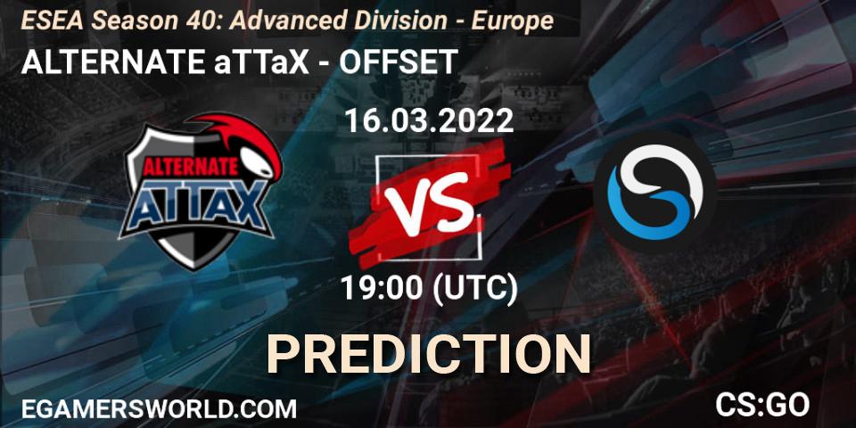 Prognose für das Spiel ALTERNATE aTTaX VS OFFSET. 16.03.22. CS2 (CS:GO) - ESEA Season 40: Advanced Division - Europe