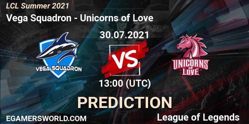 Prognose für das Spiel Vega Squadron VS Unicorns of Love. 30.07.21. LoL - LCL Summer 2021