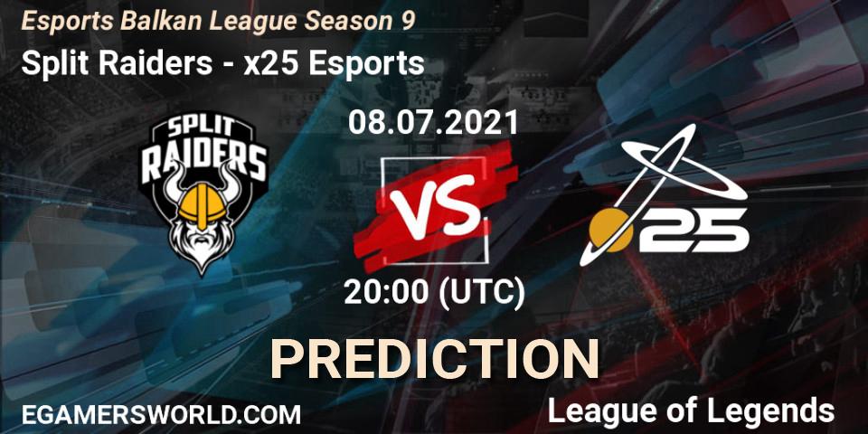 Prognose für das Spiel Split Raiders VS x25 Esports. 08.07.2021 at 20:00. LoL - Esports Balkan League Season 9