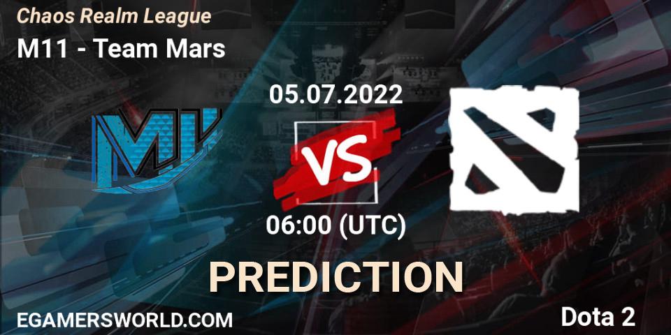 Prognose für das Spiel M11 VS Team Mars. 05.07.2022 at 06:19. Dota 2 - Chaos Realm League 
