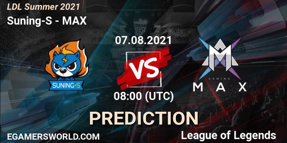 Prognose für das Spiel Suning-S VS MAX. 07.08.21. LoL - LDL Summer 2021
