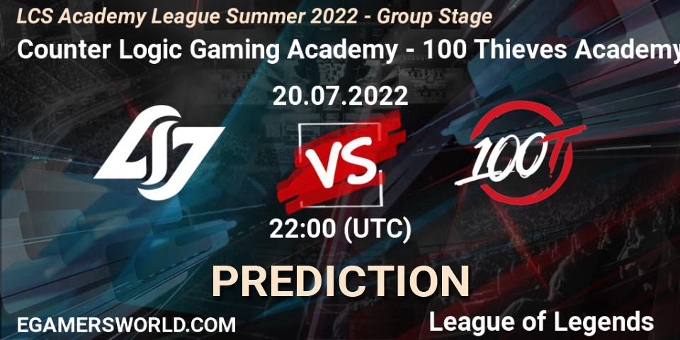 Prognose für das Spiel Counter Logic Gaming Academy VS 100 Thieves Academy. 20.07.22. LoL - LCS Academy League Summer 2022 - Group Stage