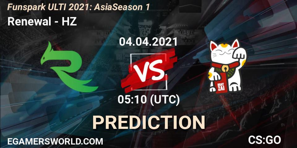 Prognose für das Spiel Renewal VS HZ. 04.04.2021 at 05:10. Counter-Strike (CS2) - Funspark ULTI 2021: Asia Season 1