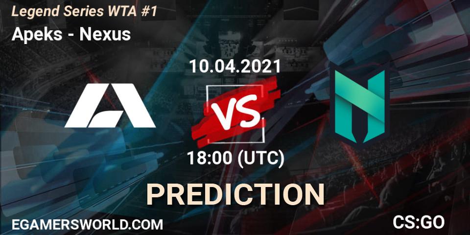 Prognose für das Spiel Apeks VS Nexus. 11.04.2021 at 13:20. Counter-Strike (CS2) - Legend Series WTA #1